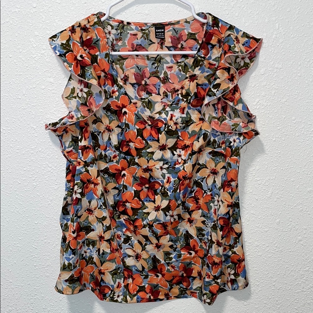 SHEIN Black and Orange Ruffled Blouse